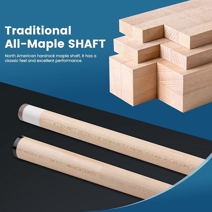 Pool Cue Kit - Stained Maple 58 Inch Pool Stick with Hard Case and Accessories for Billiards Enthusiasts