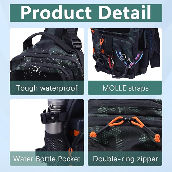 Fishing Backpack with Tackle Boxes,Waterproof Fishing Shoulder Bag for Fishing Gear,Fish Bag with 136 Pcs Fishing Lures Kit,Fish Hook Remover Tool,Fish Lip Gripper,Fishing Plier,Gifts for Men (Green)