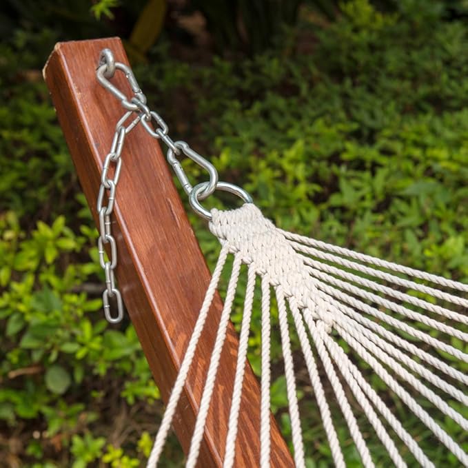 Lazy Daze Hammocks 12FT Double Rope Hammocks, 2 Person Hand Woven Cotton Hammock with Pillow and Spreader Bar for Outside, Patio, Poolside, FIT 13-15 Ft Stand, Max 450 Lbs, Natural, 141 x 57 inches