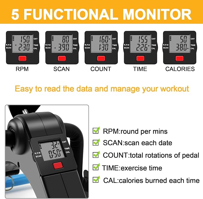 Pedal Exerciser Leg and Arm Exercise Bike with LCD Monitor Foldable (Black/Blue)