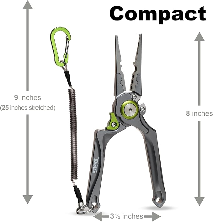 8 Inch Fishing Pliers, Cut Braided and Fluorocarbon Lines, Hook Remover, Lockable, Split Ring, Multi Tool, Ocean Fishing, Fly Fishing, Ice Fishing, Hard Rubberized Sheath, Gift for Fisherman
