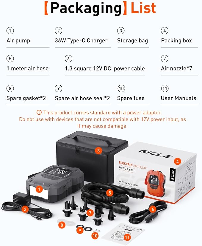Rechargeable Paddle Board Electric Pump, 22PSI SUP Pump with Dual Power Battery & 12V Air Pump, Portable High Pressure Inflator with Auto Shut-Off & Fast Charger for SUP, Kayak, Inflatable Boat