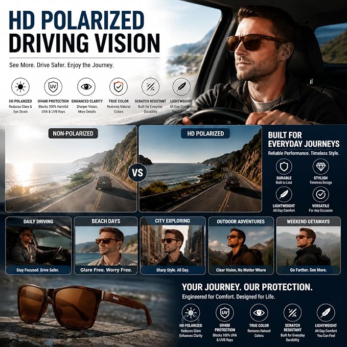 ROCKNIGHT Polarized Driving Sunglasses with Spring Hinges