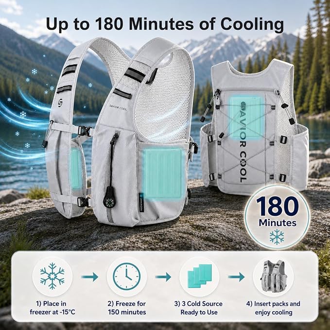 Cooling Vest for Men Women, Hydration Vest for Running Hiking | 2L Water Bladder，3 Cold Source