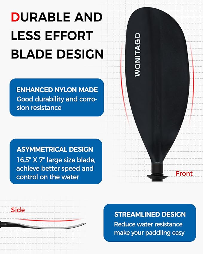 Kayak Paddle Carbon Fiber Shaft and Reinforced Nylon Blade, Adjustable Kayaking Oars, 3 Piece, 230-250 cm/90-98 Inches,210-230 cm/82-90 inches