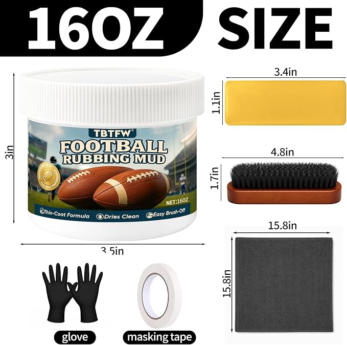TBTFW 16 Oz Football Rubbing Mud Kit, Including Brush, Cloth, Gloves-Enhance Grip and Deepen Leather Color, Make The New Ball Shine Brightly, Suitable for Various Competitions