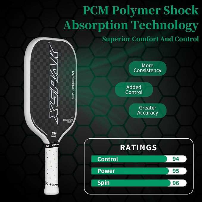 12K Carbon Fiber Pickleball Paddles, USAPA Polypropylene Honeycomb Paddle with Cushion Comfort Grip, SPIN2.0 World Champion Surface Technology Options Pickleball Racket