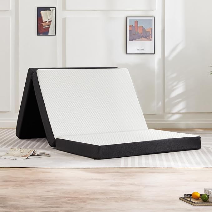 Tri-Fold Twin Memory Foam Pads, 3 inch Folding Topper with Washable Cover, Portable Non-Slip Guest Floor Bed for Camping Travel – Ideal for Overnight Guests, RV, and Outdoor Adventures