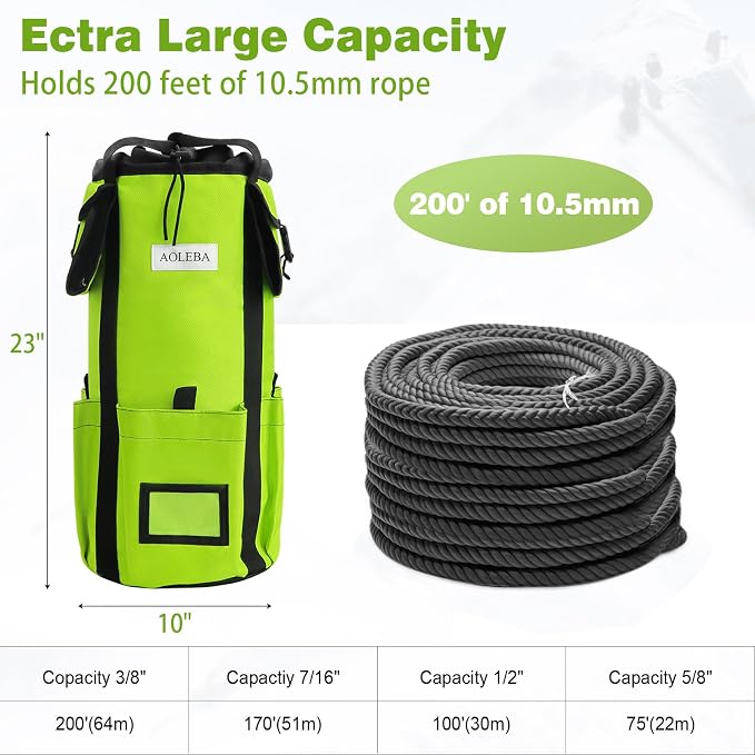 AOLEBA Arborist Rope Storage Bag Tree Climbing Rock Rope Bucket Backpack Rope Storage Bag Large Capacity 1680D Thicken Nylon Material with Hand Straps, Side Pockets