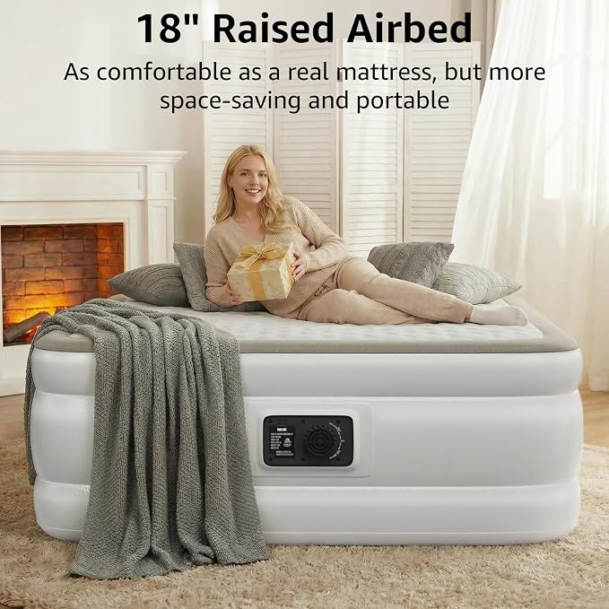 YENING Foam Air Mattress Queen with Built in Pump 18 Inch Tall Queen Size Inflatable Bed Self Inflate Blow up Airbed