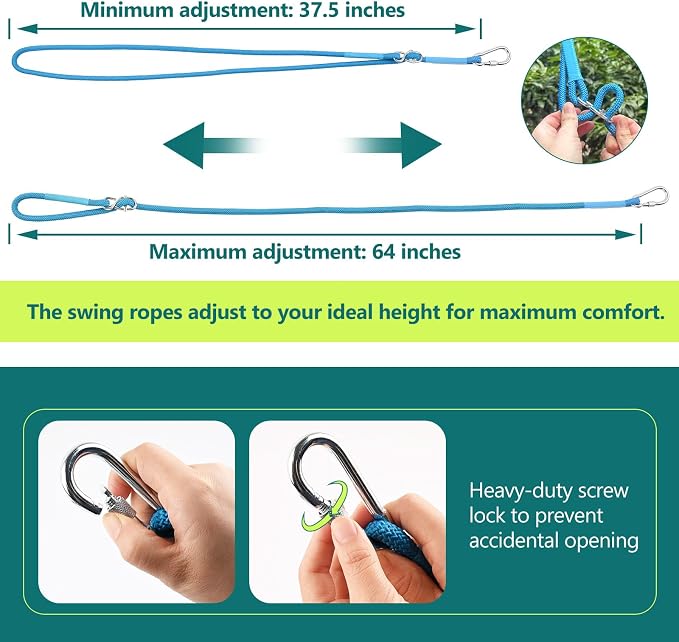 Adjustable Tree Swing Rope (2 Pack) Tree Swing Straps - Suitable for Outdoor Swings, Hammocks, and Amusement Parks Rope Extensions - Length 5.9 FT (71") (Blue)