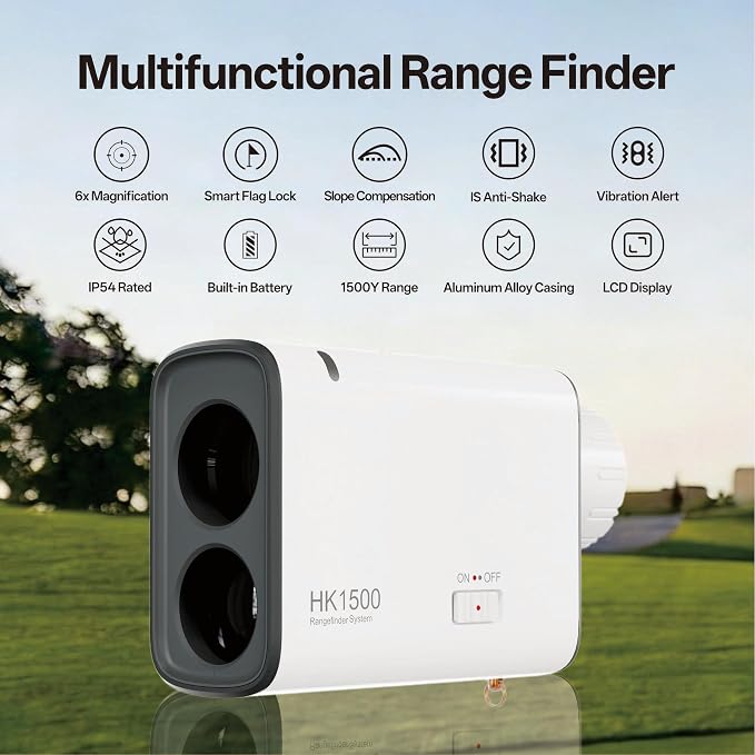 Hiker HK1500 Golf Range Finder, 1500 Yards Electronic Anti-Shake Supported Laser Golf Rangefinder with Slope, 6X Magnification Flag Pole Locking Vibration, 1000mAh Rechargeable Range Finders Golfing