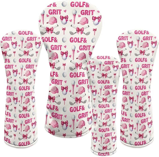 Rnyleeg Golf Club Head Covers for Women Driver Head Cover Leather Fairway Wood Headcover Hybrid Headcovers for Golf Clubs