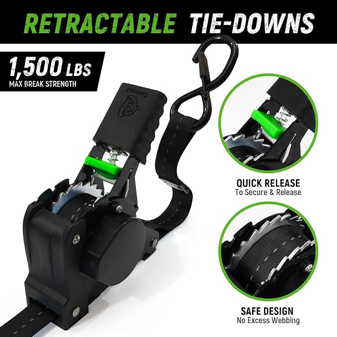 Retractable Ratchet Straps(4 Pack) - 1in x 10ft Self Retracting Ratchet Straps with Soft Loops, 1,500 lbs Break Strength Retractable Tie Down Straps, Easy Retract for Motorcyle, Cargo, Truck, Trailer