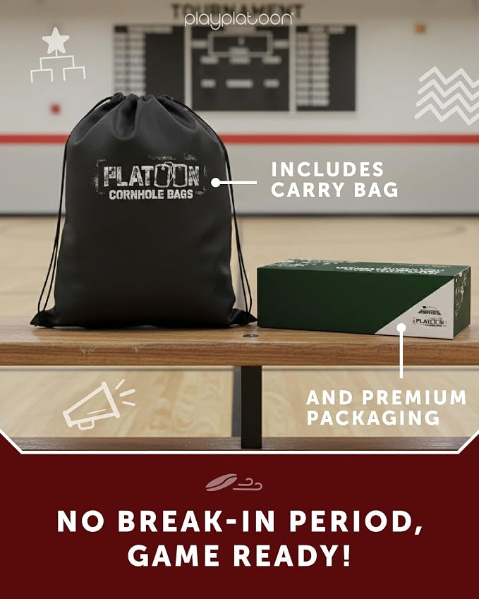 Play Platoon Pro Cornhole Bags Set of 8 - Professional Dual Sided Slick and Sticky Side Competition Corn Hole Bags - Tournament Series