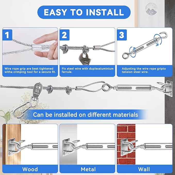 Heavy Duty Batting Cage Netting Wire Tension Kit Inflatable Batting Cage Cable Kit Net Hanging Kits Batting Cage Frame Kit for Home Backyard Outdoor Baseball and Softball Batting Cage