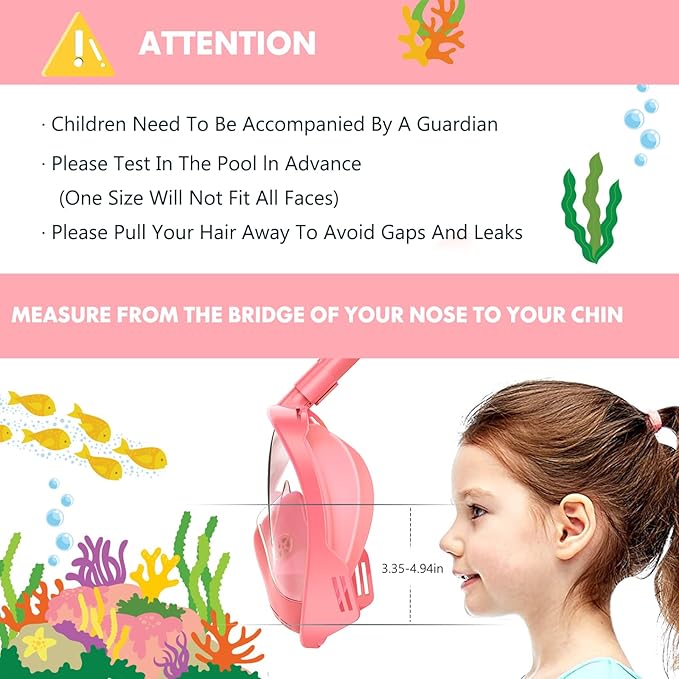Kids Snorkel Mask Full Face, Snorkeling Gear for Kids with Camera Mount, 180 Degree Panoramic View Snorkeling Set Anti-Fog Anti-Leak
