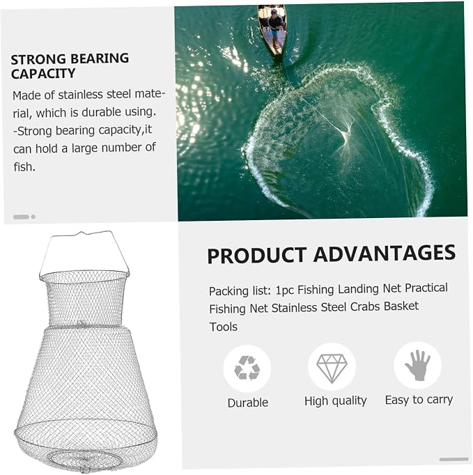 Stainless Steel Fish Basket 28 Inch Folding Fishing Net Metal Fishing Cage for Crab Shrimp Boat Use