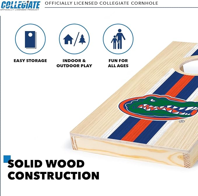 Wild Sports College Portable Size 1' x 2' Solid Wood Cornhole Set with Direct Print HD Team Graphics – Travel Size