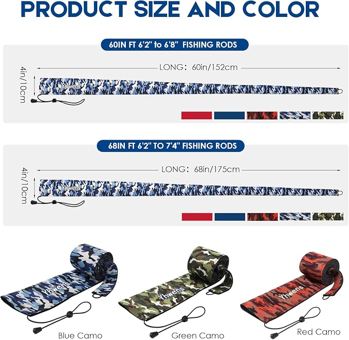 Neoprene Fishing Rod Sleeve Rod Sleeves Fishing Pole Sleeve Rod Socks for Fishing Poles Rod Cover Rod Protector Durable for Casting Spinning Trolling Sea Fishing Rod Storage