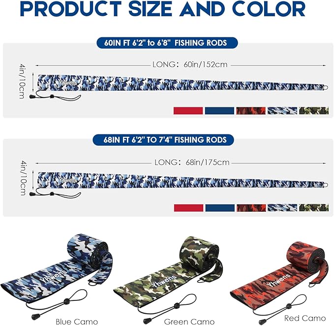 Neoprene Fishing Rod Sleeve Rod Sleeves Fishing Pole Sleeve Rod Socks for Fishing Poles Rod Cover Rod Protector Durable for Casting Spinning Trolling Sea Fishing Rod Storage