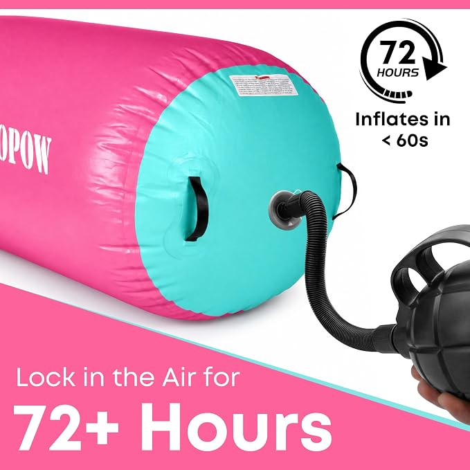Inflatable Gymnastics Air Barrel Roller with Electric Pump, Heavy Duty PVC Tumbling Barrel Back Handspring Trainer, Air Tumble Track Mat for Home Gym, Cheerleading, Yoga Practice