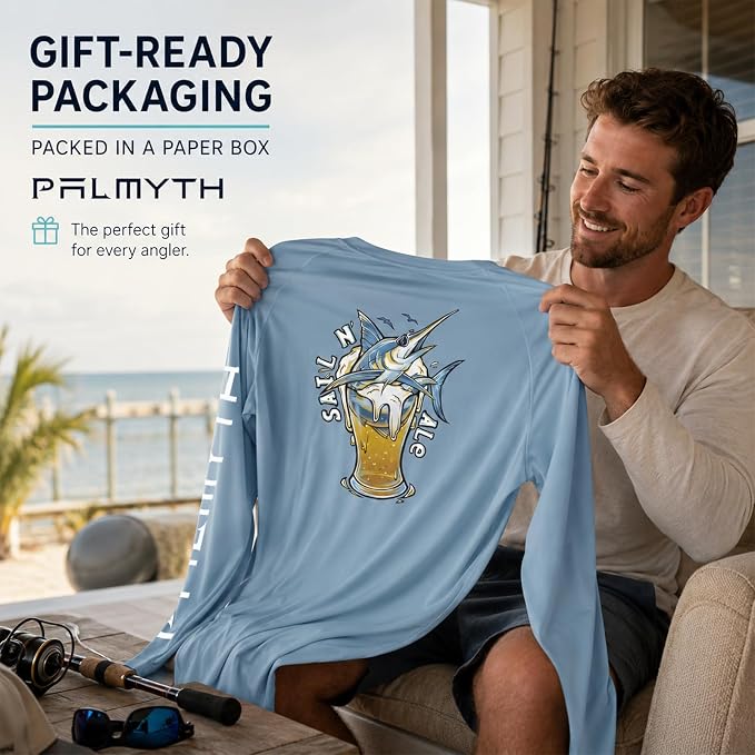 Palmyth Fishing Shirts for Men Long Sleeve UPF 50+ T Shirt Sun Protection | Quick Dry, Sun Protection, Myth-Cool Fabric, Fish Print, Moisture Wicking, Stretchy, Breathable, Fishing,Boating,Outdoor Wear