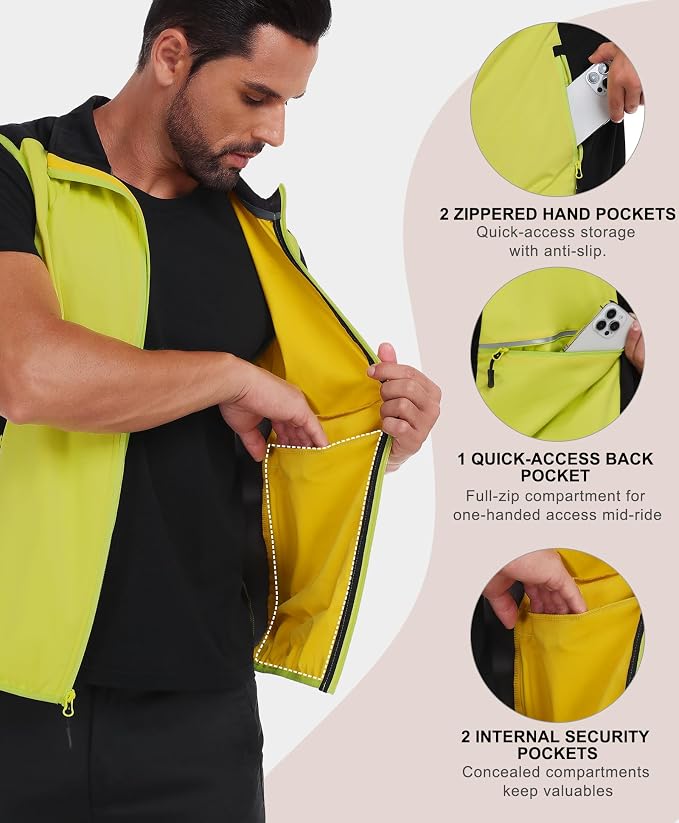 Little Donkey Andy Men's Water-resistant Outerwear Vests, Stretch Windproof Vest for Cycling, Running, Golf