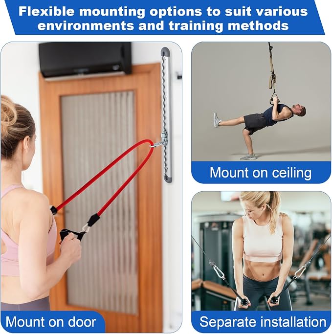 Adjustable Resistance Band Wall Anchor Set, Load Capacity Over 2000 Lbs, 100cm Aluminum Rail with 150lb Bungee Set, for Fitness Bands, Strength Training, Rehabilitation, and Home Exercise