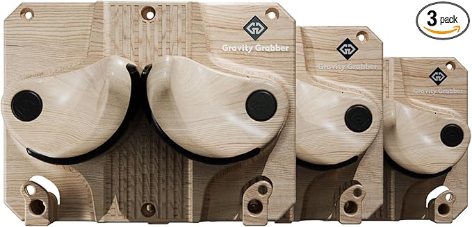 Gravity Grabber, The OG - Ski & Snowboard Wall Mount, Indoor Garage & Home Storage Organizer, Damage-Free Grip, Holds Skis/Boards/Poles/More, Space-Saving Premium Gear Rack, (Wood 3-Pack)