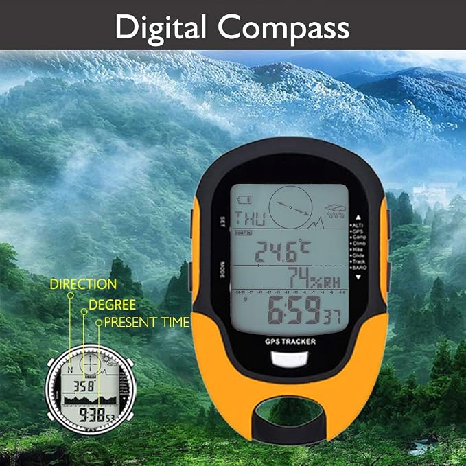 Barometer, GPS Navigation Receiver Handheld USB Rechargeable Digital Altimeter Barometer Clocks Boat Cabin for Hiking