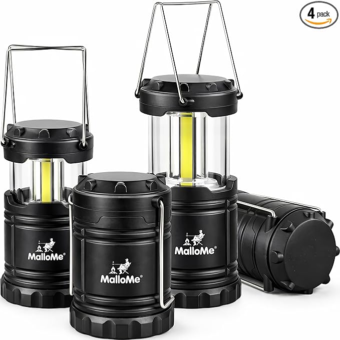MalloMe LED Camping Lantern, Battery Powered Lanterns for Power Outages, Portable Hanging Collapsible Camping Lights for Outdoor, Home, Emergency, Hurricane Lamp Survival Outage Light 3 x AA Operated