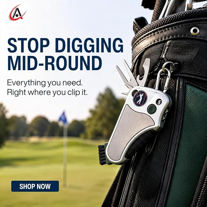 Golfer's Best Tool – 6-in-1 Golf Multitool | Fathers Day Gift | Stroke Counter, Divot Repair, Brush, Ball Marker, Cleat Tightener, Club Cleaner | Compact Golf Gift & Souvenir