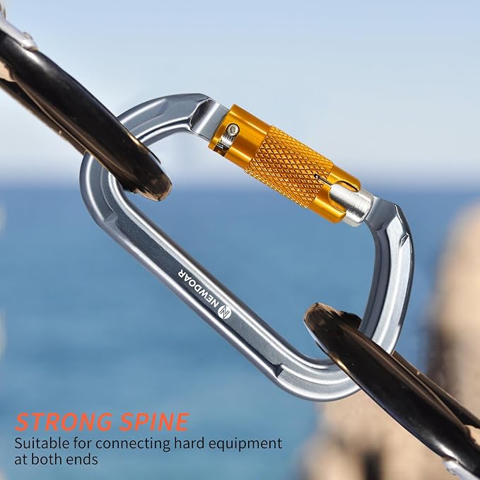 NewDoar 28KN UIAA & CE Certified Auto Climbing Carabiner Professional Heavy Duty Caribeaner for Rappelling D-Shaped