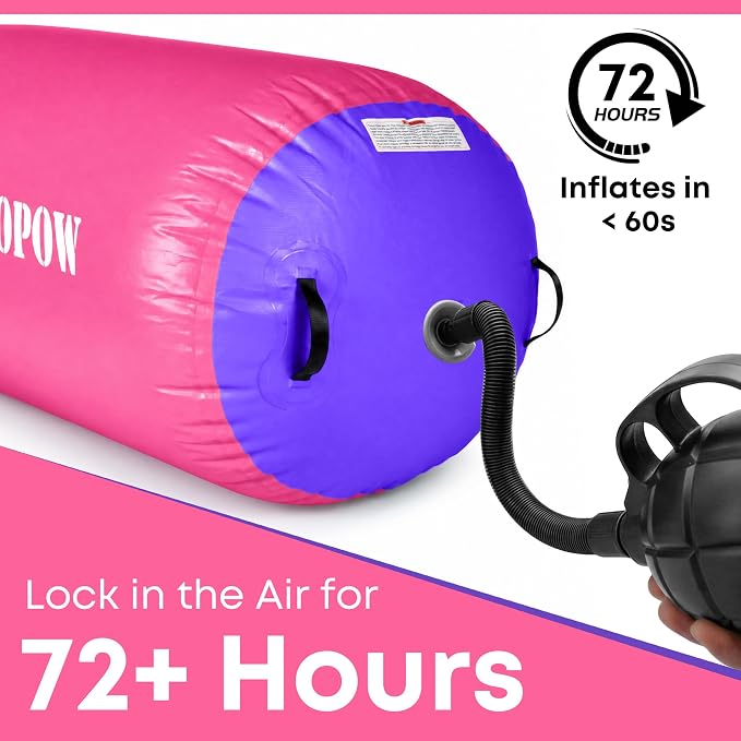 Inflatable Gymnastics Air Barrel Roller with Electric Pump, Heavy Duty PVC Tumbling Barrel Back Handspring Trainer, Air Tumble Track Mat for Home Gym, Cheerleading, Yoga Practice