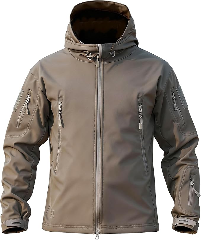 Men's Military Tactical Jacket Fleece Lined Hooded Mens Softshell Jacket Waterproof Windproof and Warm Winter Coat