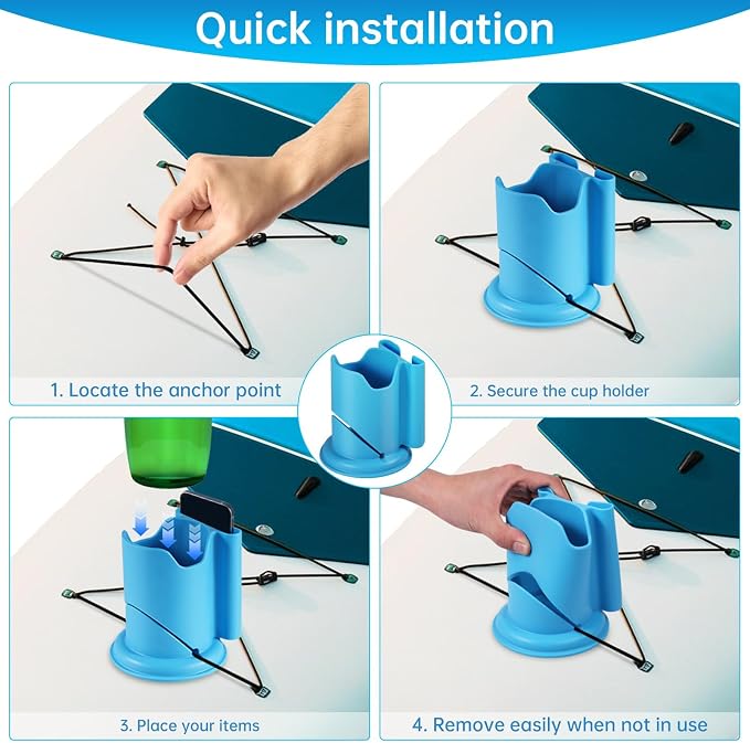 Paddle Board Cup Holder, Kayak Cup Holder 2-in-1 Drink & Phone Holder, Paddleboard and Kayak Accessories for SUP, Kayaking, Fishing, Yoga, or Surfing Adventures(Blue,1Pack)