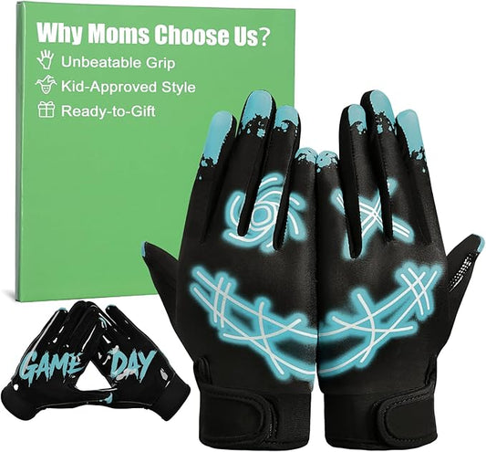 RIGWARL Football Gloves Adult Men, Youth Kids Football Gloves with Super Sticky Grip, Receiver Glove Adult Youth Kids Best Gift for Father‘s Day