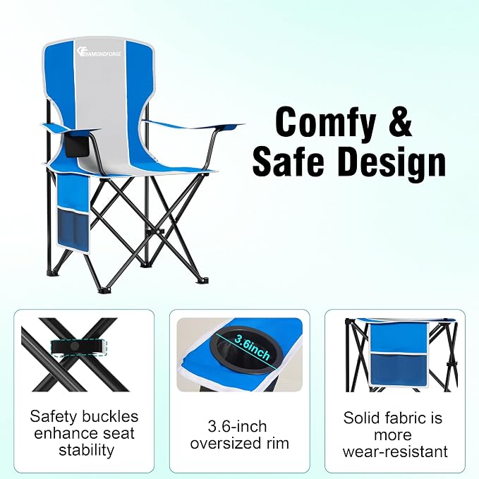 Camping Chair, 300 LBS High Back Sturdy Lawn Chairs Folding (Gray Blue) | Outdoor Portable Folding Camping Chair for Adults, with Cup Holder for Picnic, Lawn, Beach, Park, Fishing and Sports