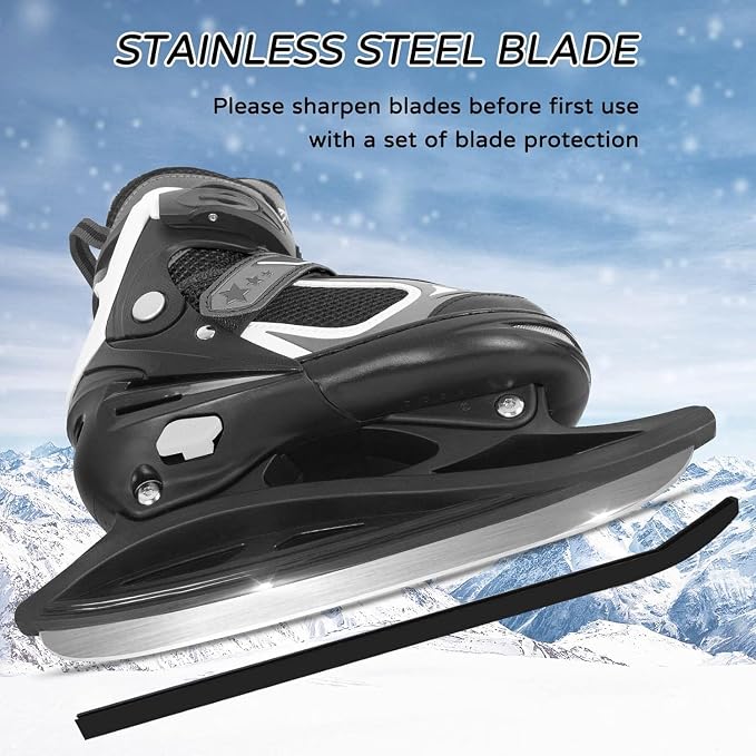 MammyGol Adjustable Ice Skates for Kids Youth Tean Hockey Lace-Up Boys or Girls Ice Skate for Beginner Age 4-12 Blue Black Teal Green