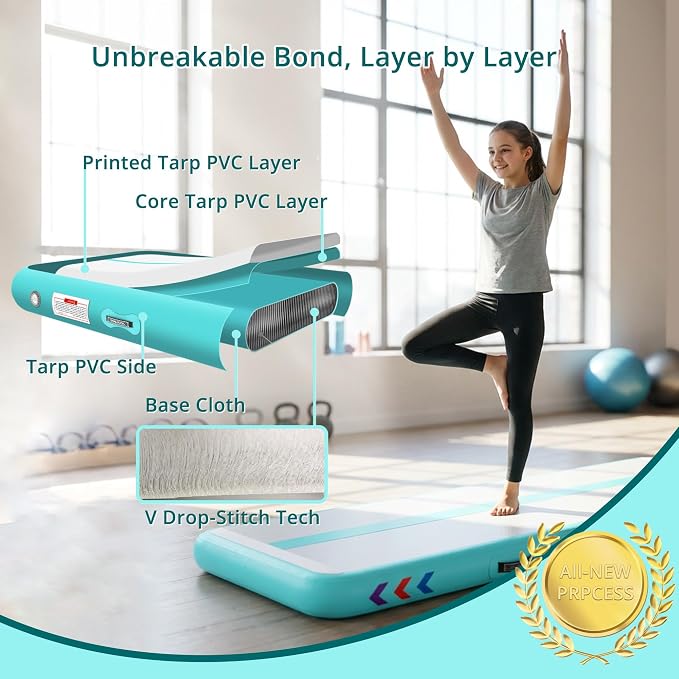 Air Tumble Track Mat for Gymnastics | 4/6 / 8 inches Air Tumbling Mats, 6.56/10 / 13 / 16ft Inflatable Gymnastics Mat for Home Use, Training, Cheerleading, Water Yoga with Electric Air Pump
