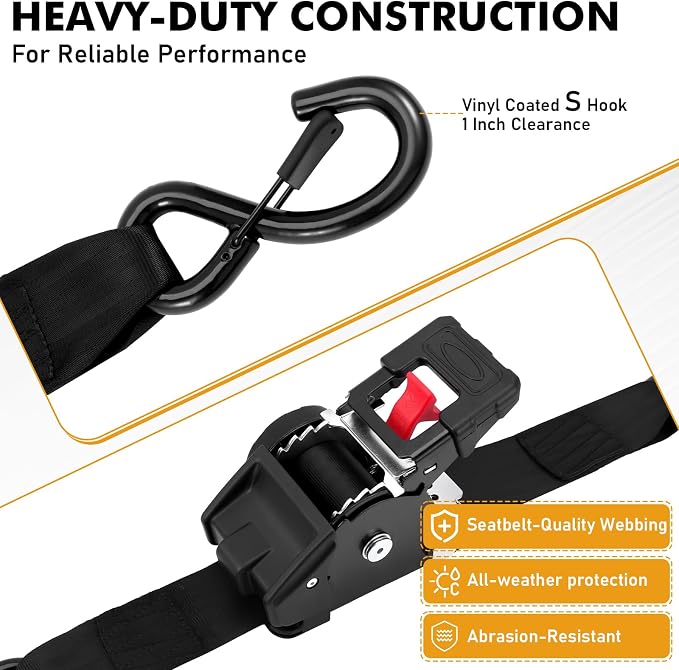 LEVELEVE Retractable Ratchet Tie Down Straps (2" x 6FT, 2-Pack, Black) - Heavy Duty 4000LBS Break Strength Quick-Lock, Weather Resistant for Moving, Cargo, Trucks & Boats