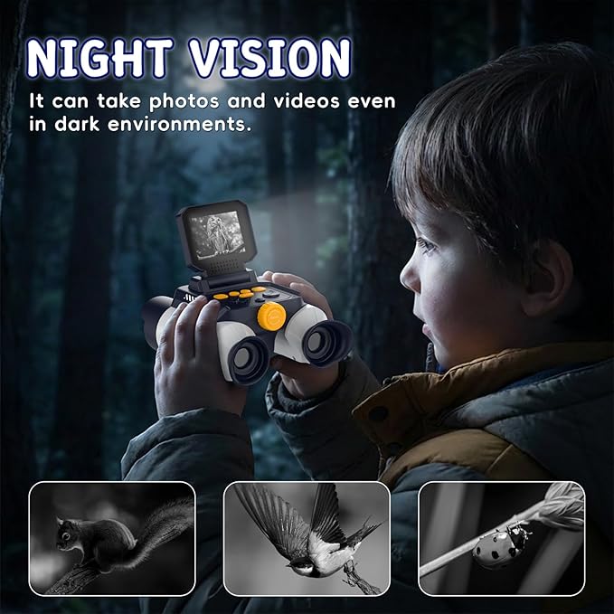 Binoculars for Kids with Night Vision, 2.4" HD Screen & 10X Zoom for Photo and Video - Outdoor Adventure Binoculars Bird Watching, Camping, Hiking, Gifts for Kids Ages 4+ (White)
