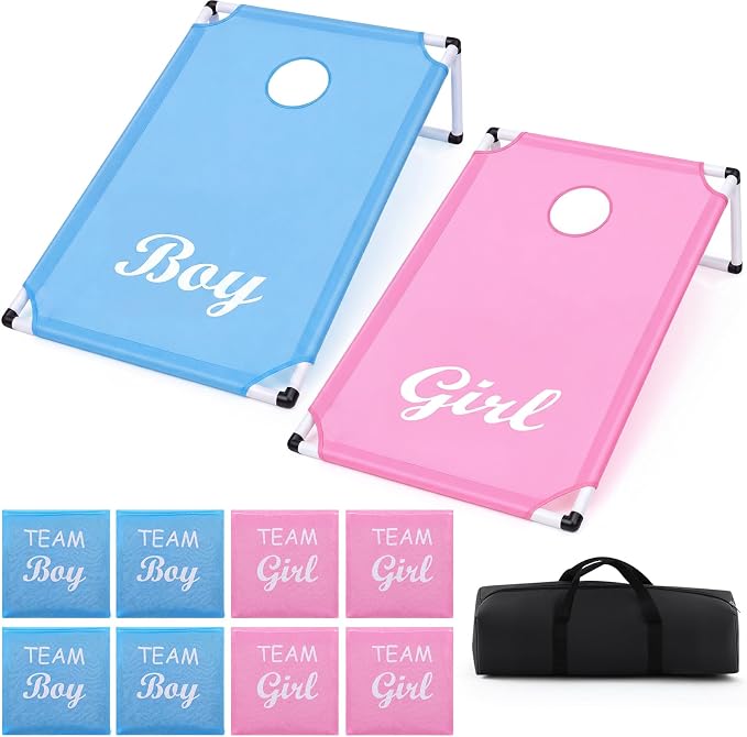 Lunmon Portable Cornhole Games Set, PVC Framed Corn Holes Kit-2 Cornhole Boards, 8 Corn Hole Bean Bags and Carrying Case for Game Beach Yard Indoor Outdoor Camping Party
