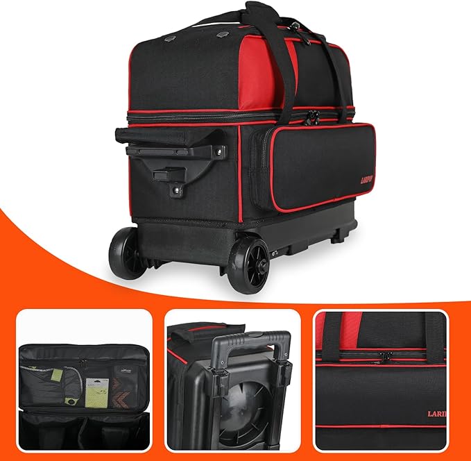 LARIPOP 2 Ball Bowling Roller Bag, Wheeled Bag with Shoe Compartment, Telescopic Handle & Padded Protection for Men Women
