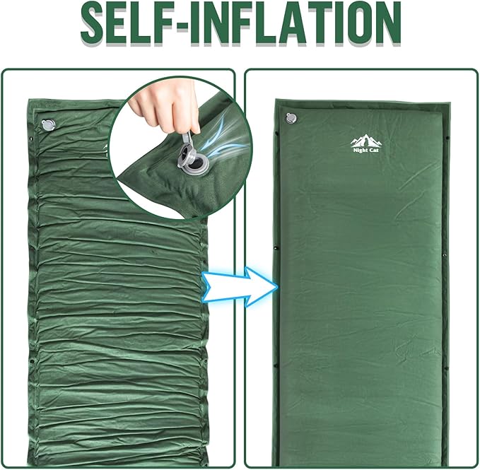 Night Cat Camping Sleeping Bag with Self-Inflating Sleeping Pad for Adults 3 Seasons Portable Lightweight Backpacking Hiking Traveling Indoor Outdoor Temperature 5-15℃ 2.6x6.3ft Switch to a Quilt or B
