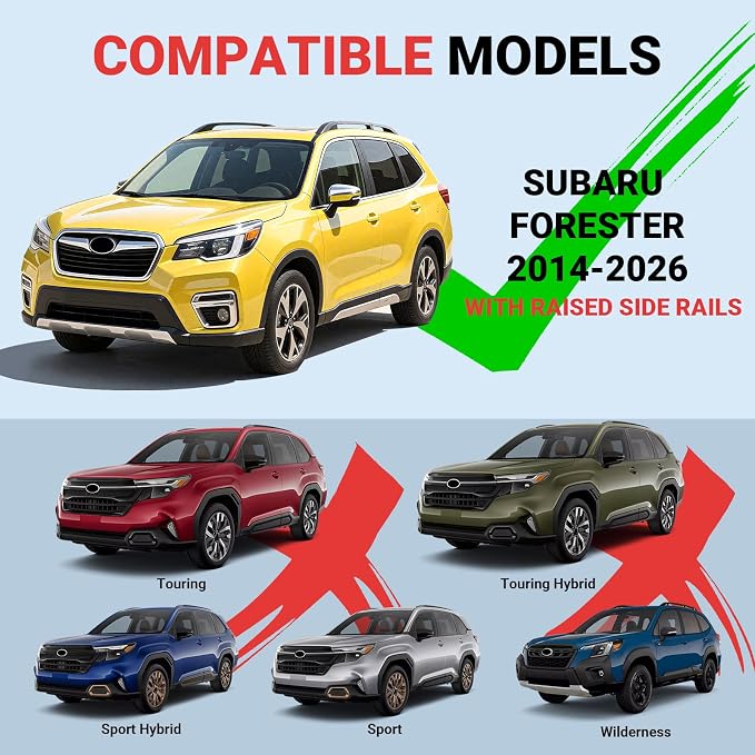 Roof Rack Cross Bars Compatible with Subaru Forester 2014-2026(Not for Wilderness) Aluminum 260 LBS Crossbars Rails Cargo Rooftop Bike Snowboard Skiboard Luggage Rack Cargo Carrier