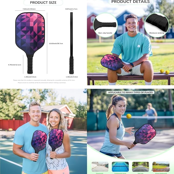 Pickleball Paddles Set 3PCS Pickleball Paddle Case Pickleball Racket Pickleball Bag Ideal for Beginners Gifts