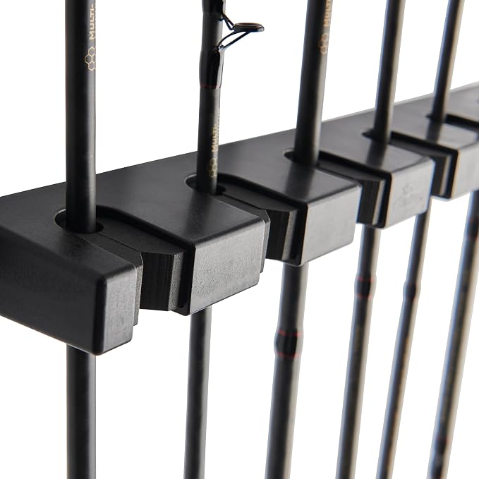 Berkley Vertical Fishing Rod Rack, Stores 6 Rods, Black, Soft Foam Grip Pads Protect Rod Finishes, Durable Construction, Easy to Mount with Common Tools