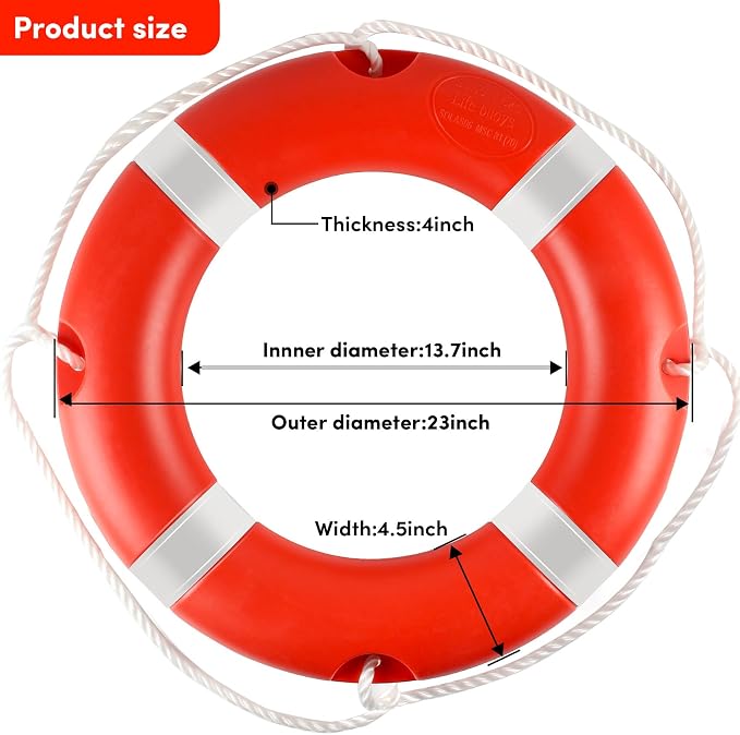 Life Ring 23"/28" Boat Safety Throw Rings with Water Floating Lifesaving Rope Life Preserver Ring Buoy with Reflective Tape & Grab Lines for Rescue Lifesaving - Orange